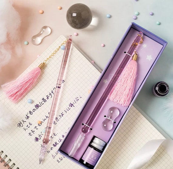 Glass Dip Pen Set, Pink Pen Set, Art Supplies, Writing Pen, Gift