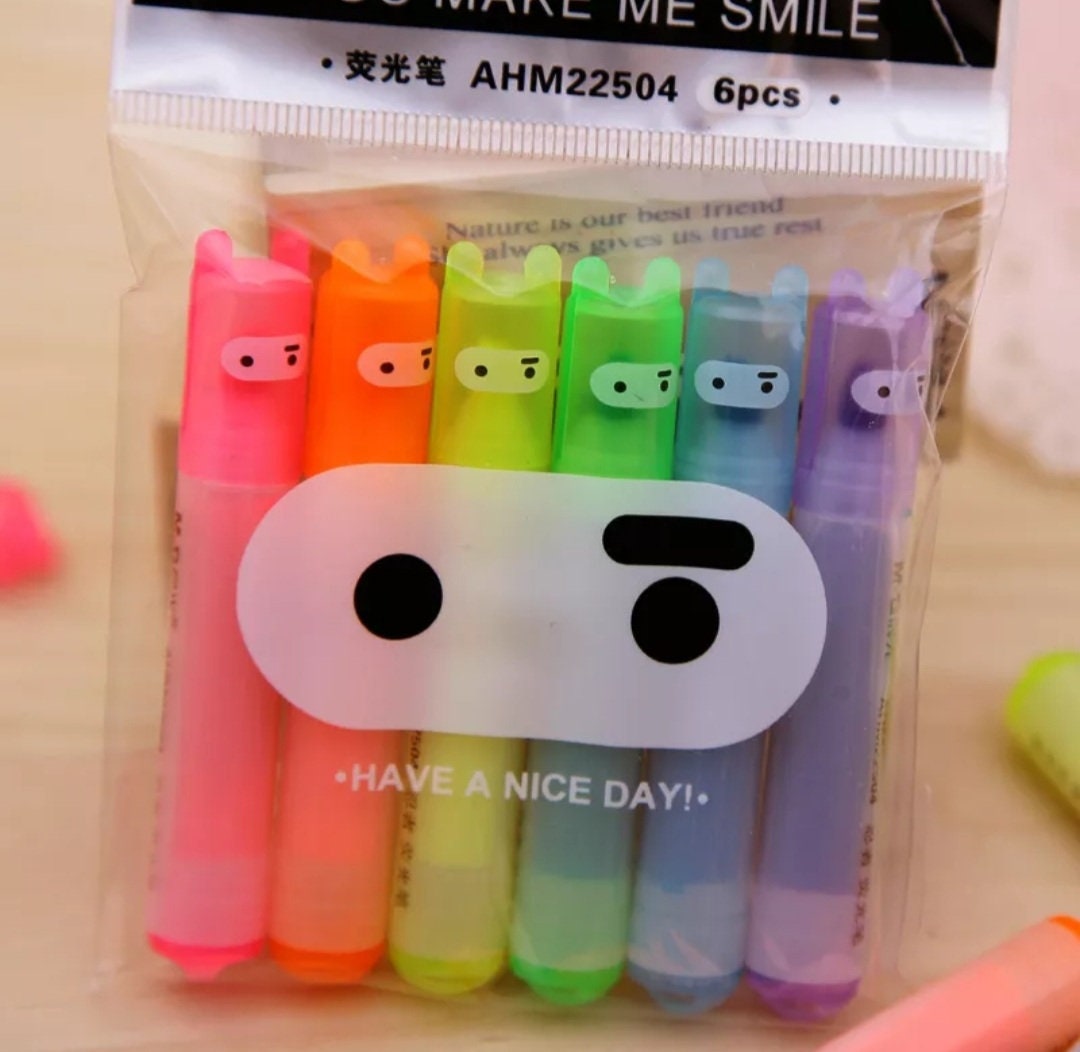 6Pcs Cute Candy Color Kawaii Highlighters Inks Stamp Pen Creative