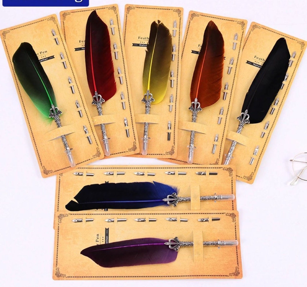 Vintage Feather Dip Pen Kit Calligraphy Quill Pen Gift Set for Kids  Beginners Calligraphy Ink Bottle 5 Ink Sacs Included - AliExpress