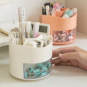 1pc Creative Rotating Pen Holder, White, Pink, Blue-green Color Storage Box, Stationary Holder, School, Office Supply, Party Favor