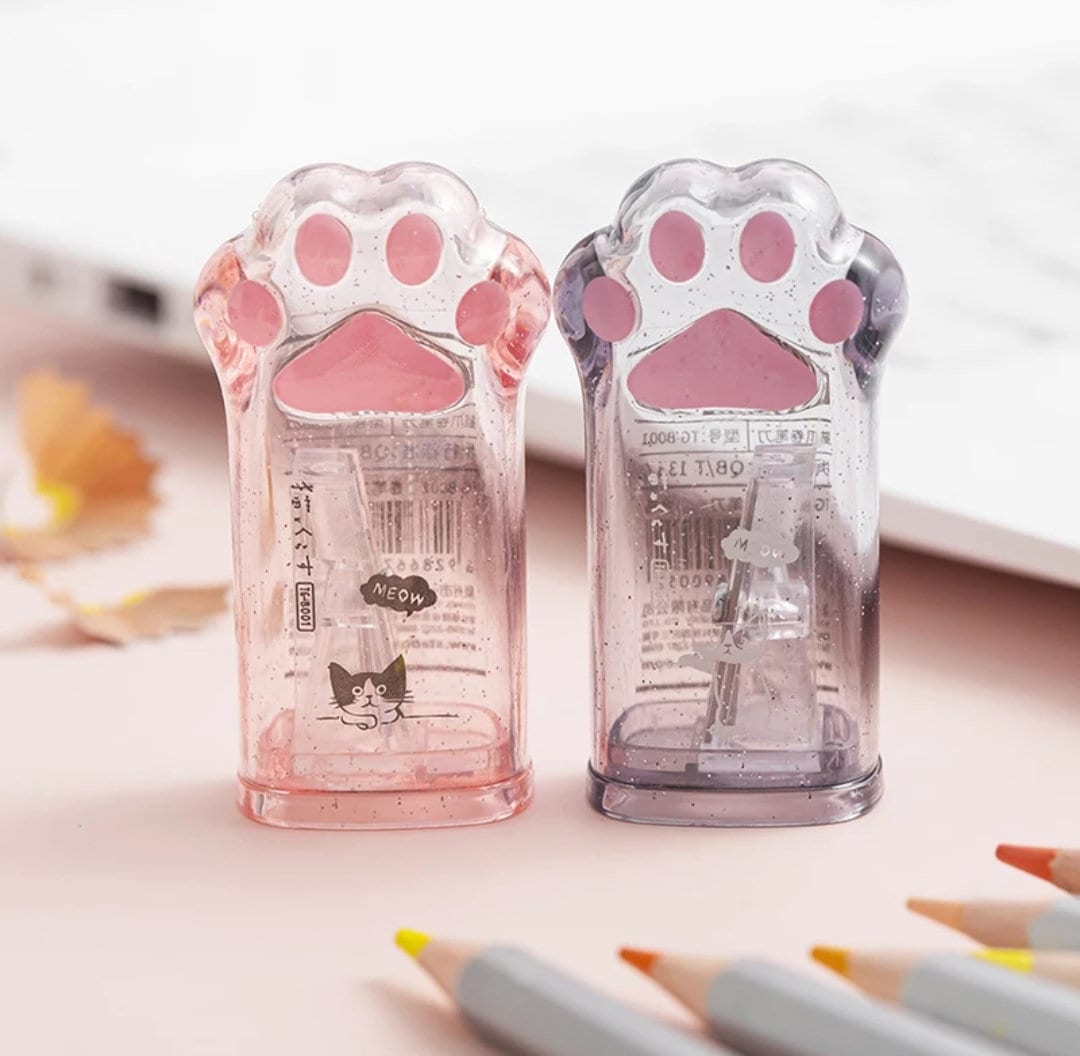 外国製 日本未発売 猫型鉛筆削り 60～70年代 レトロ アンティーク 猫の足跡鉛筆削り 1個、かわいい足跡鉛筆削り、透明ミニ鉛筆削り、学校