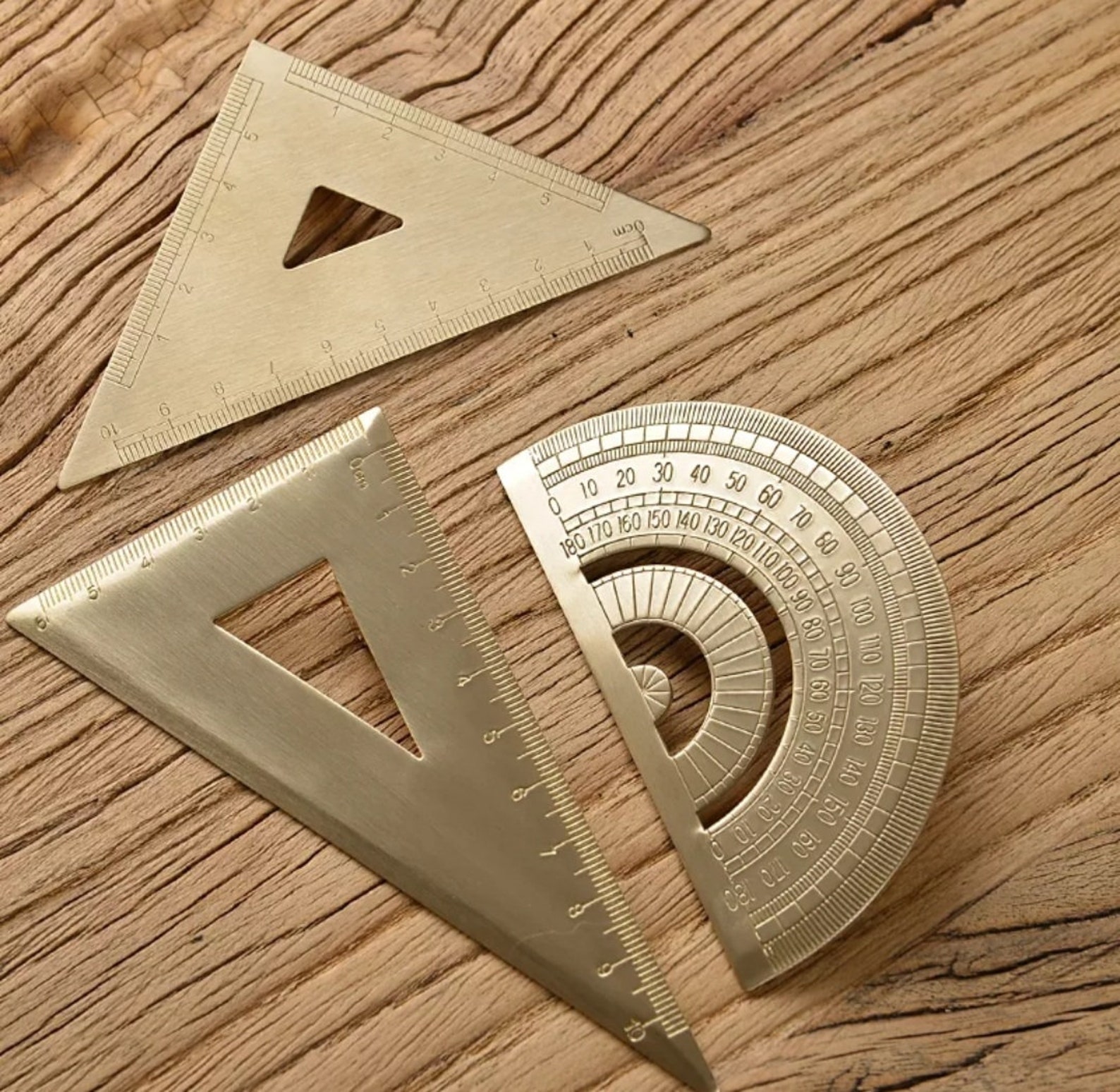 1pc Brass Triangular Ruler, Protractor, Isosceles Ruler, 12 Cm Brass ...