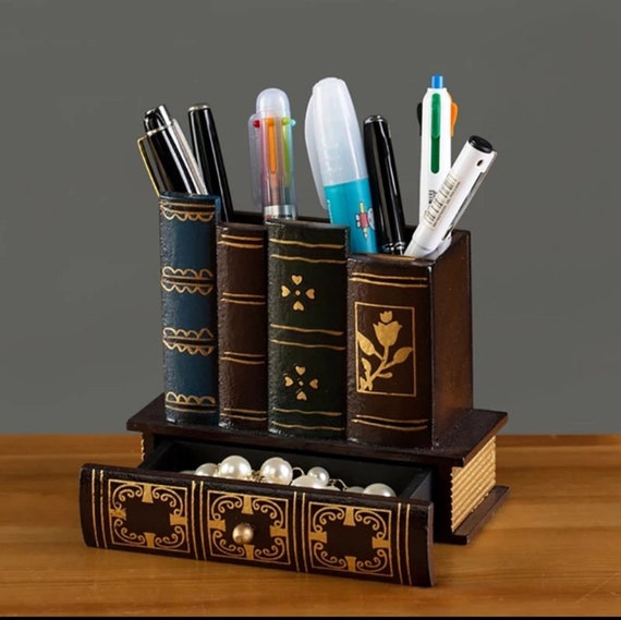 Organiseur de bureau, porte-stylo en bois rangement de bureau