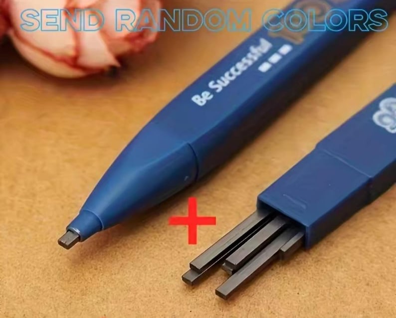 2 Set Thick Flat Head Mechanical Pencil, Pencil With 6pcs Refill Set, 2B Pencil, Pencil With Eraser, Writing Drawing Pencil, Gift image 2