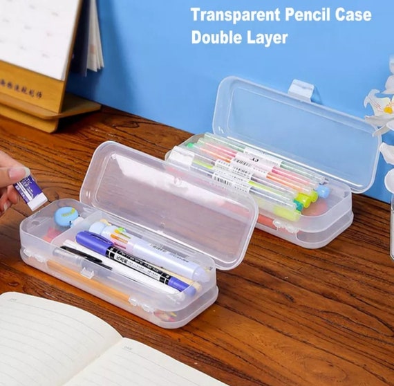 1pc Boîte À Stylos Transparente De Bureau Grande Capacité Boîte De