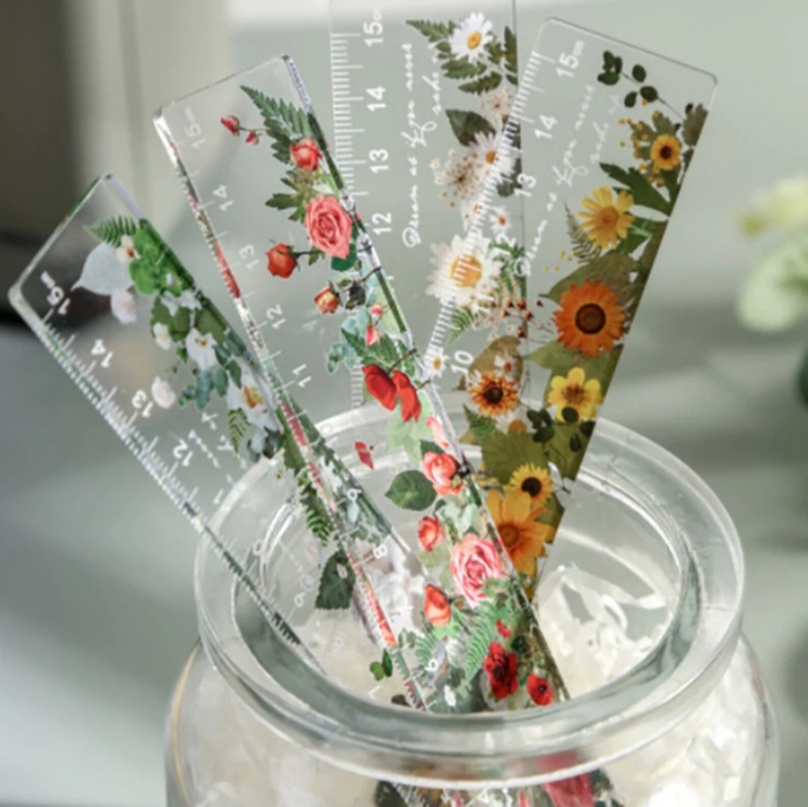 Botanical Photo Scale Ruler 1pc Beautiful Flower Pattern Ruler, 15 Cm Measuring Scale, Lovely Rose ...