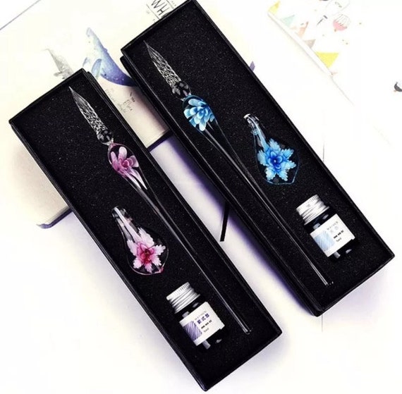 5 Style Bamboo Dip Glass Pen, Hold Ink Well, Green Transparent Glass  Signature Pen,gift for Writer 