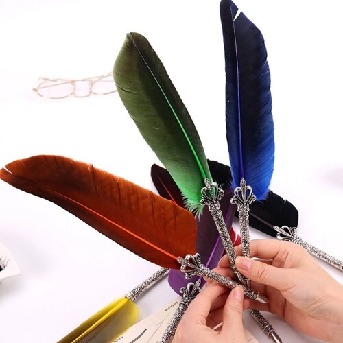 Glitter Feather Pen Assorted Colours Dipped Quill Pens Guest Book Wedding 