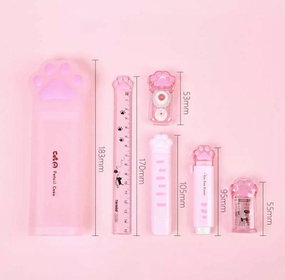 6pcs Set Cute Cat Paw Stationery, Sharpener, Eraser, Correction Tape