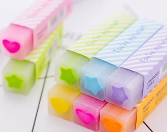 3pcs Cute Star Love Heart Erasers, Candy Color Soft Eraser, 2B Erasers, Gift, Student Supplies, Pencil Erasers, Office Supplies