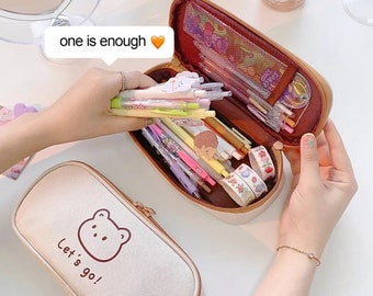 Cute Little Bear Pencil Case, Large Capacity Pencil Case, Cartoon Bear Pouch,  Cute Storage Bag, Stationery Gift, Student Supplies, Pen Case 