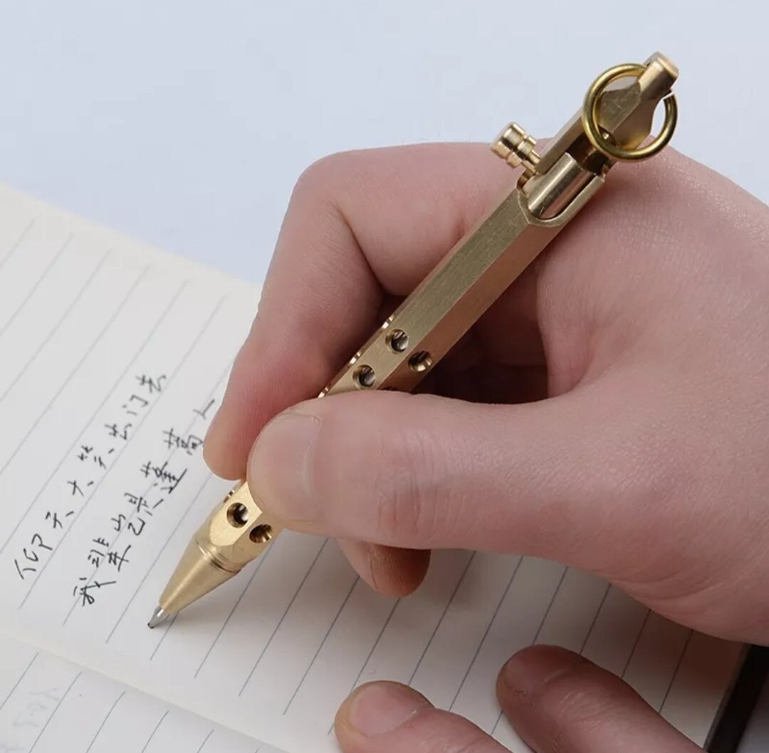 Messing Gel-Tintenstift – Retro, Sechseckig, Mit Bolzen-Mechanismus (ca. 13 Cm), Schreibt Glatt