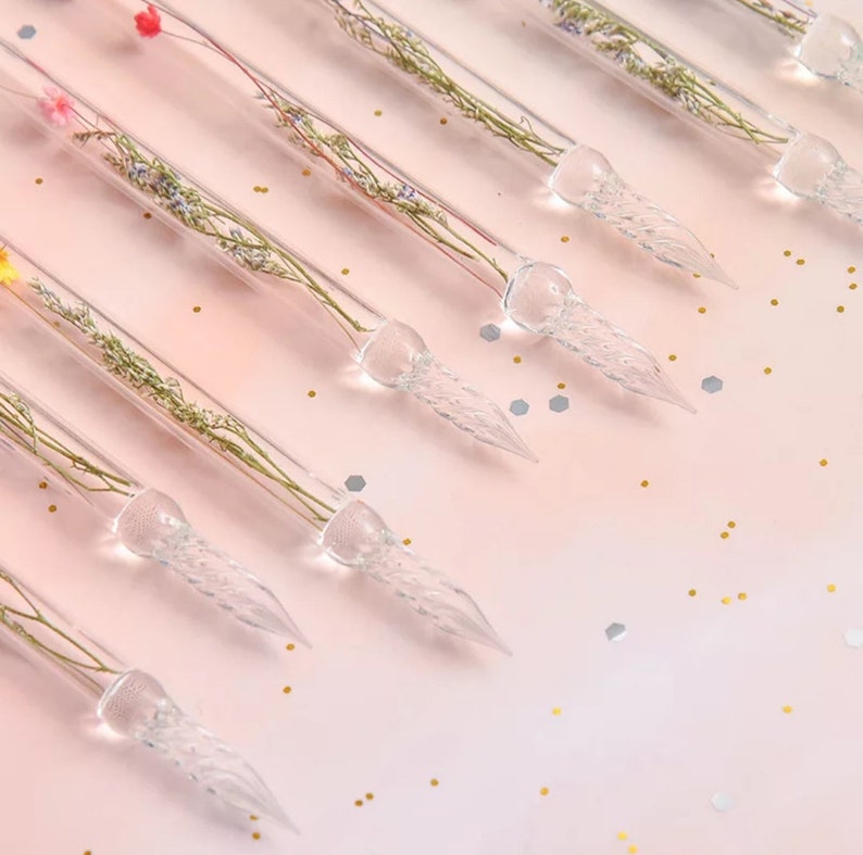 Dry Flower Glass Dip Pen Hand Made Beautiful Glass Pen With Etsy Canada
