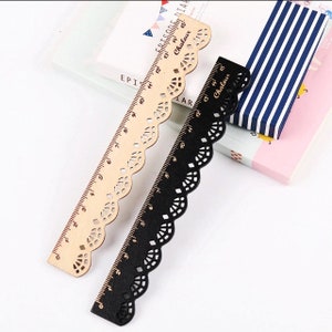 Regla de madera de encaje, papelería coreana, accesorios escolares, regla de dibujo, regla de regalo, regalo para sus hijos, suministros de oficina, 1 ud.