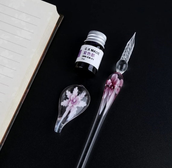 Flower Pattern Dip Pen, Glass Pen Set, Dipping Pen, Gift Supply,  Transparent, Crystal Glass Gift Pen Set, Glass Pen, Pen With Ink -   Norway