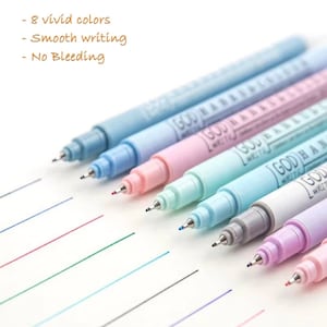 8pcs 0.4mm Extra Fine Point Colored Pens, Fine liner Pen, 8 Color Writing Pen Set, School, Office Supply, Journal Planner, Student Supply