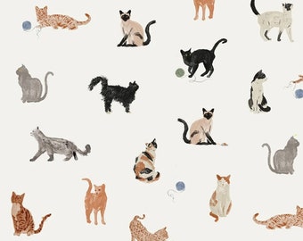 à partir de 50 cm Jersey Cats Aquarelle - tissu imprimé aquarelle chats