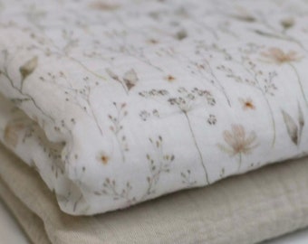 50 cm prado de flores muselina tela algodón - doble gasa arrugada muselina