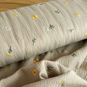 from 50 cm Sunflower sand embroidered muslin fabric - Double Gauze crinkle muslin