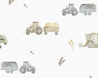 Tractor Watercolor Jersey Fabric - half yard