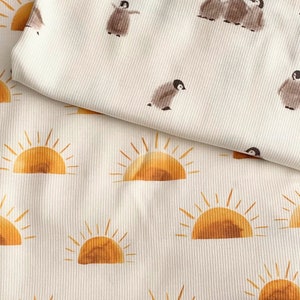 Sunset Rib Jersey Fabric - Watercolor Sun half yard