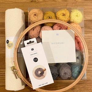 Conjunto para presente Agulha perfuradora, tecido, moldura e pacote de 20 fios