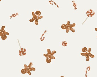 Gingerbreadman Watercolor Jersey Fabric - half yard Christmas fabric