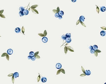 Blueberries Watercolor Jersey Fabric - Blueberry half yard