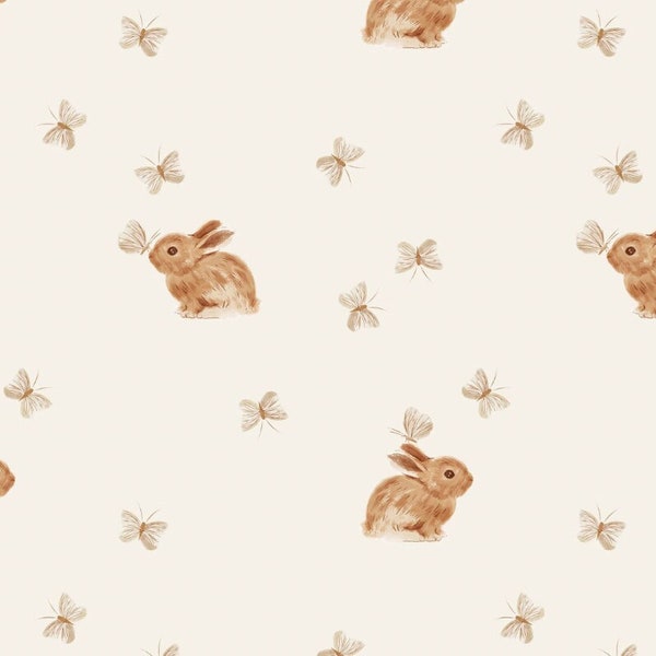 Spring Rabbits Watercolor Jersey Fabric - half yard fabric