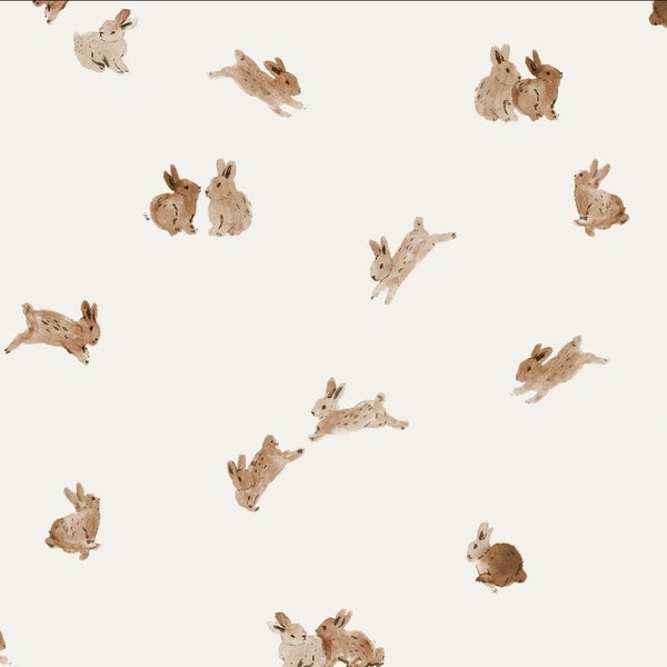Rabbits Watercolor Jersey Fabric - half yard Christmas fabric