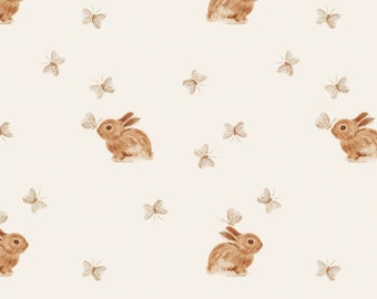 Spring Rabbits Watercolor Jersey Fabric - half yard fabric