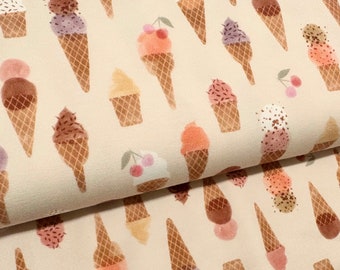 Ice Cream Cones Watercolor Jersey Fabric - half yard