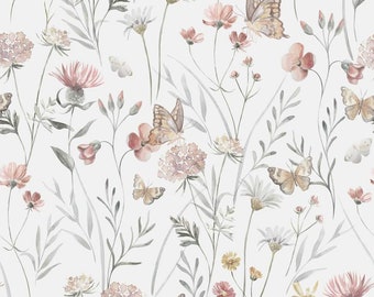 Fields of Summer Jersey Watercolor Fabric - Butterflies half yard