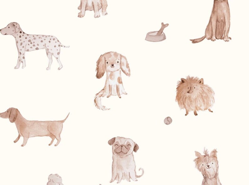 Little Dogs Watercolor Jersey Fabric half yard image 1
