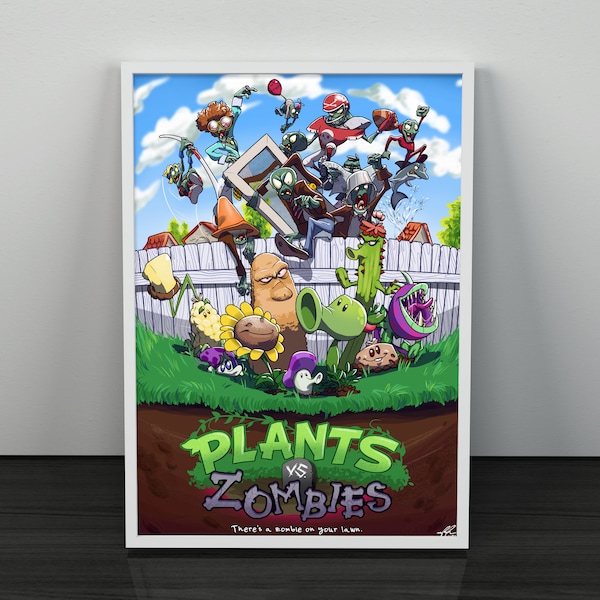 Plants Vs. Zombies 12x18 Art Print - Gaming Room Poster, Game Room