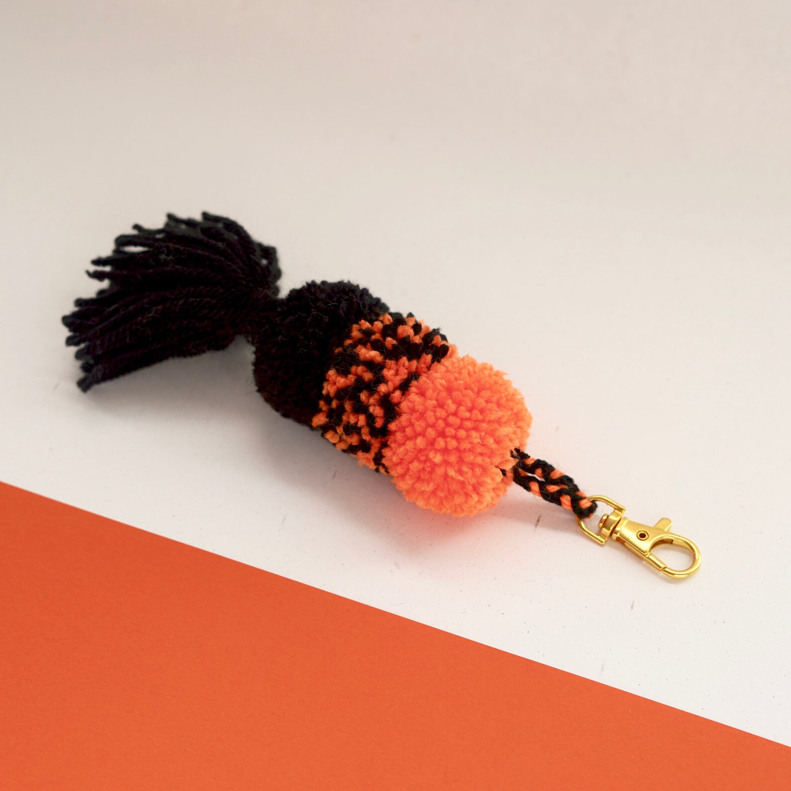 Orange Black Pom Pom Bag Charm Colourful Tassel Keychain Etsy