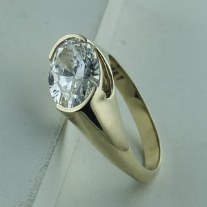 3 Ct Oval Cut Half Bezel Modern Rind 14K yellow Gold Ring | Engagement Ring | for Her Unique Horizontal Oval Cut moissanite Ring |