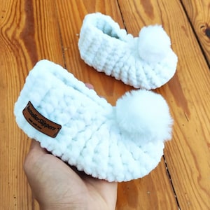 Crochet Baby Booties: Cotton Toddler Slippers with Pom Pom