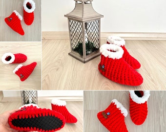 Cozy and Cute Christmas Knitted Home Slippers for Children, Gift for kid boys