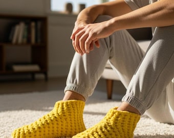 Men's Crochet Boot Slippers: Handmade Wool Knit House Shoes