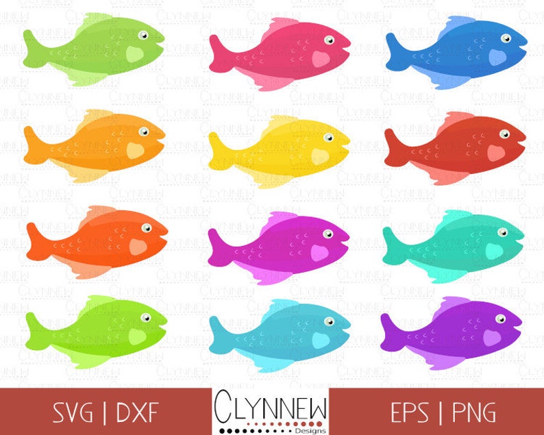 Download Cute Fish Clipart Set Fish SVG Files Rainbow Fishes Colorful | Etsy