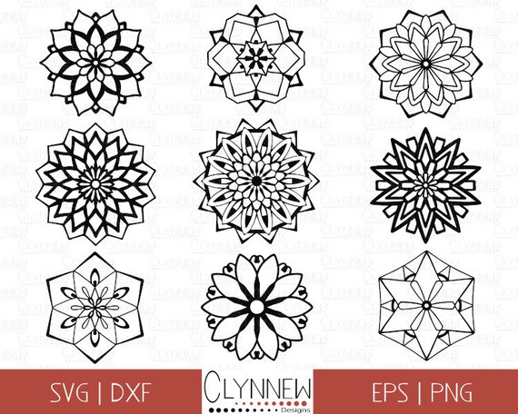Mandala Vector Graphics, SVG Mandala Flower, Bundle, Simple Mandala Design Templates for Vinyl Cutting, Geometric Clipart, Download, PNG