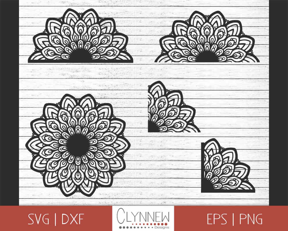 Download Half Mandala Svg Quarter Mandala Svg Black Corner Designs Geometric Flower Template Stencils For Vinyl Cutting