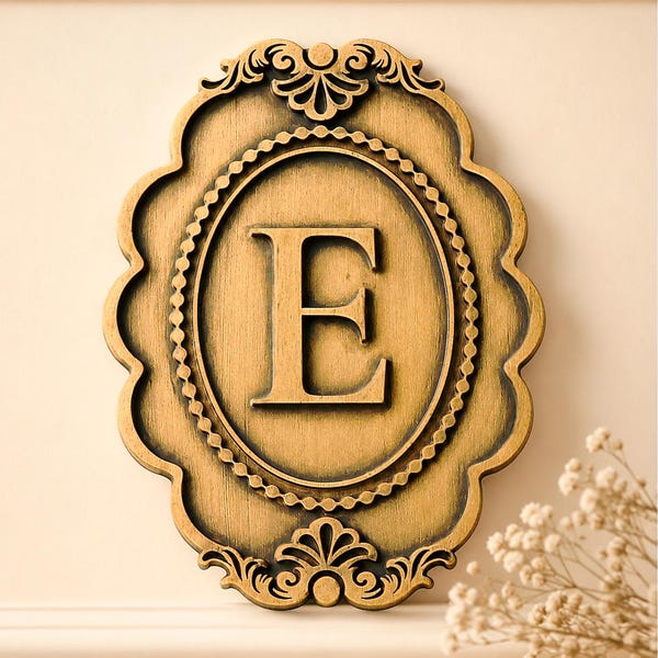 Gepersonaliseerd antiek gouden monogram muurplaquette, geschulpte eerste bord muurbedel, elegant housewarminghuwelijkscadeau