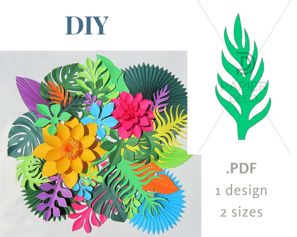 digital tropical leaf template pdf template tropical leaves etsy