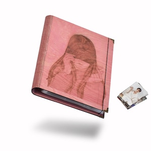 Carpeta de tarjetas fotográficas Kpop, Libro para coleccionar tarjetas Kpop con cubierta de madera rosa grabada, Funda de 9 bolsillos perfecta para BTS, Stray Kids, NCT