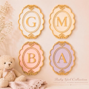 Victorian Baby Girl Monogram, Classic Nursery Wall Decor, Wooden Initial Plaque, Vintage Nursery Sign