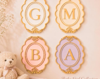 Victorian Baby Girl Monogram, Classic Nursery Wall Decor, Wooden Initial Plaque, Vintage Nursery Sign