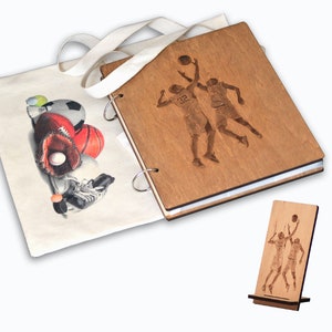 Basketball Sammelkartenmappe mit NBA Telefonständer und Tasche, Holzhüllen Aufbewahrung für Basketballkarten mit Shopper und Telefonhalter
