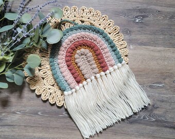 Crochet rainbow wall hanging, custom made to order